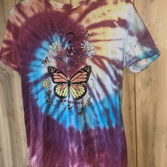 Purple & Blue Tie-Dye Butterfly Crew Neck T-Shirt - Picture 3 of 3